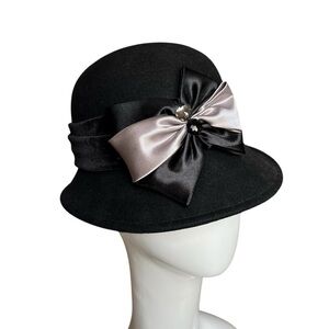 Callanan Chapeaux Pret a Porter Wool Felt Cloche Bucket Hat with Satin Bow